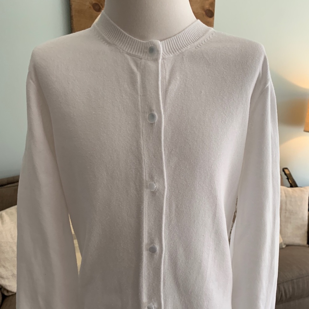 White cardigan sweater
